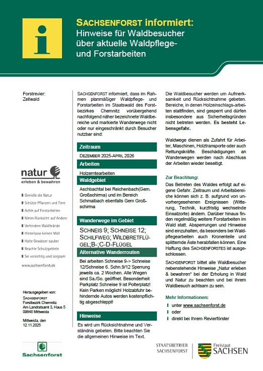 Information vom Sachsenforst&nbsp;&copy;&nbsp;Stadt Großschirma